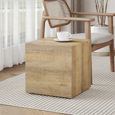Modern Square MDF Coffee Table With Light Wood Texture 15.7x15.7x15.7 Easy Assembly Stylish Design For Living Room