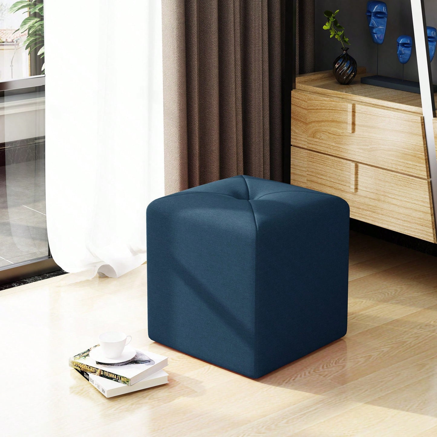 Square Ottoman For Extra Seating And Leg Support Fabric Upholstered Footrest Ideal For Living Room Or Kids Playroom