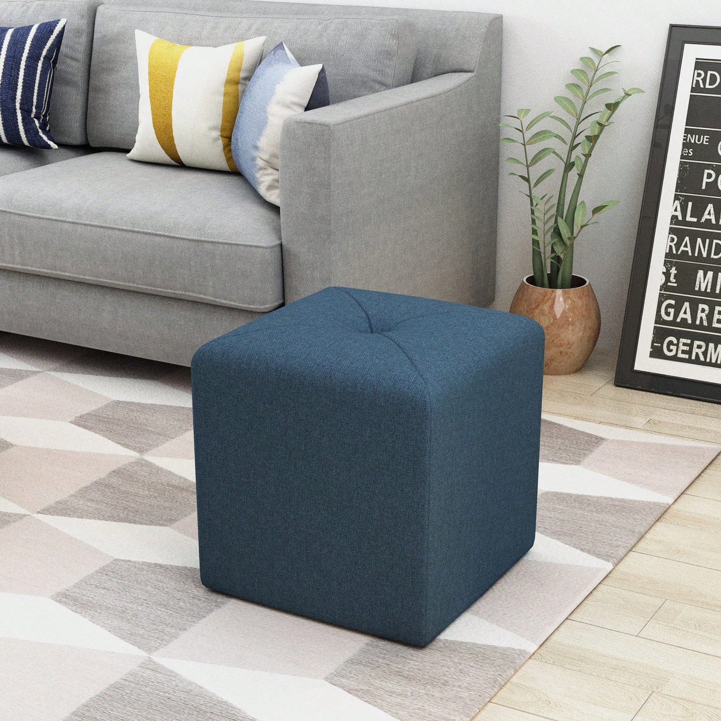 Square Ottoman For Extra Seating And Leg Support Fabric Upholstered Footrest Ideal For Living Room Or Kids Playroom