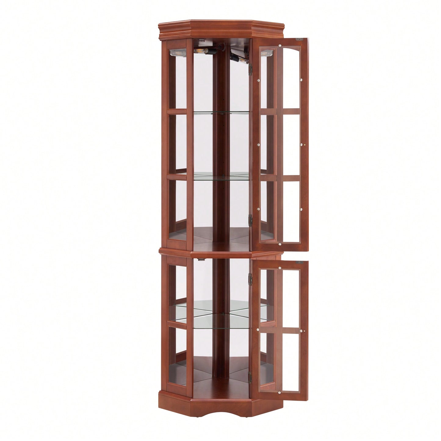 Elegant Corner Curio Cabinet With Adjustable Glass Shelves And Integrated Lighting System