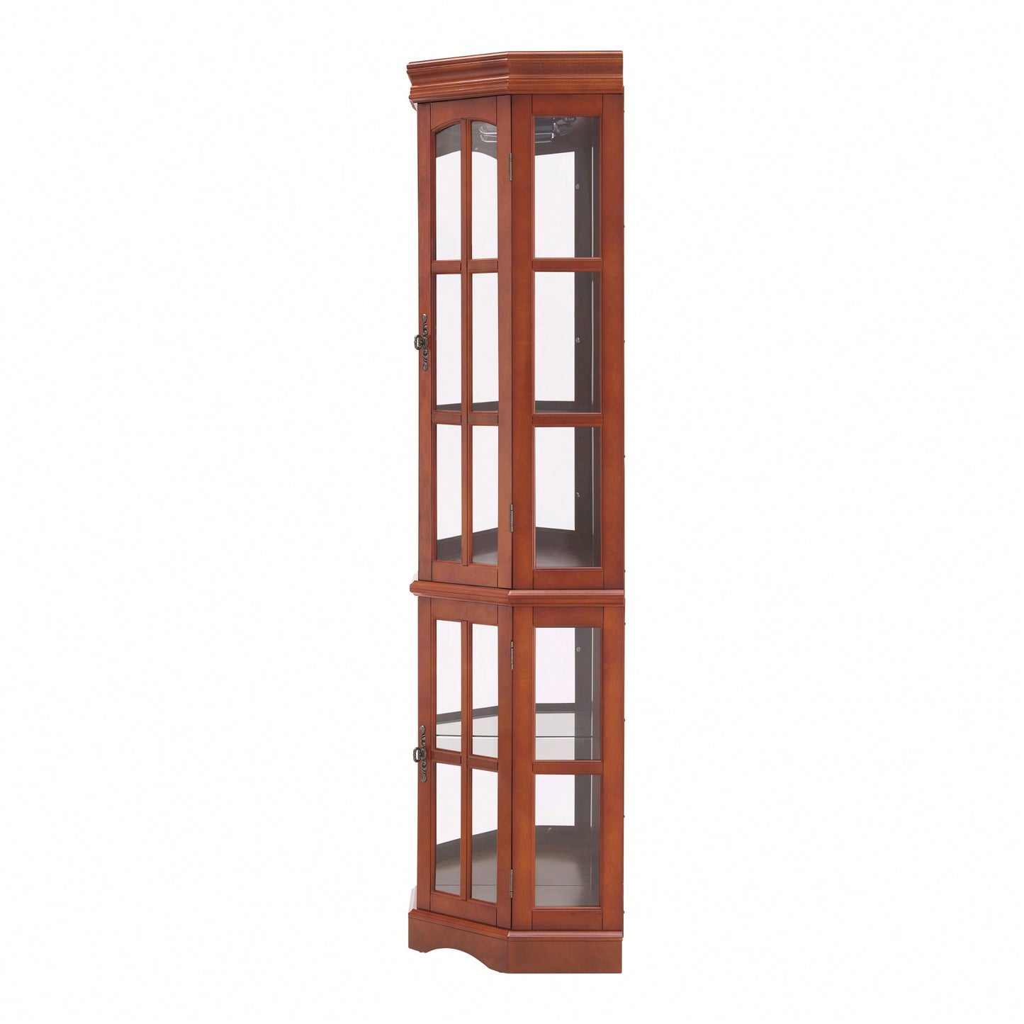 Elegant Corner Curio Cabinet With Adjustable Glass Shelves And Integrated Lighting System