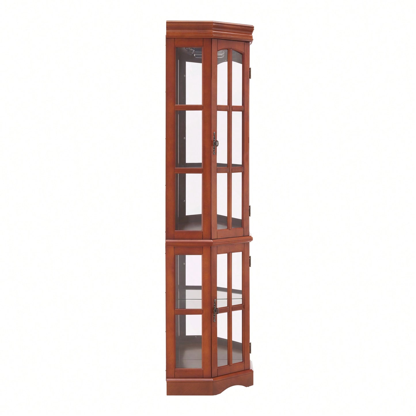Elegant Corner Curio Cabinet With Adjustable Glass Shelves And Integrated Lighting System