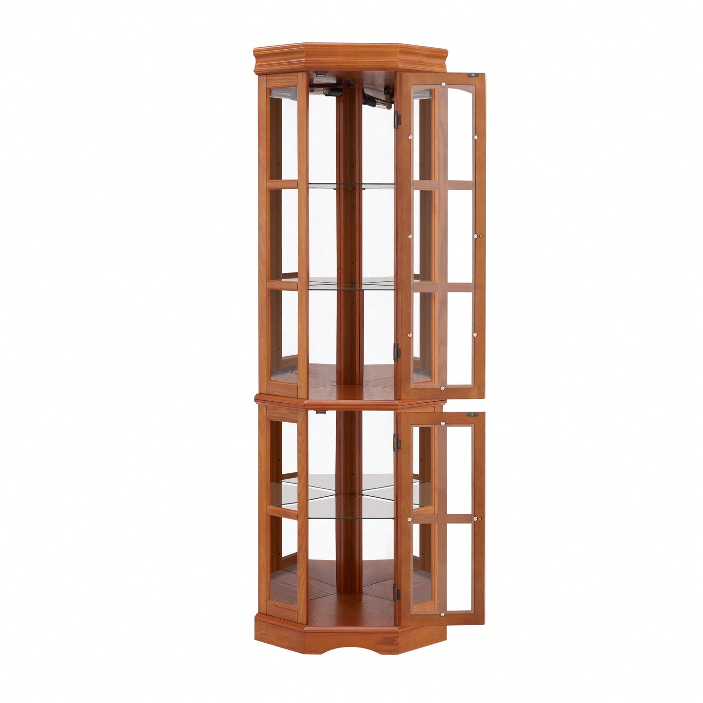 Elegant Corner Curio Cabinet With Adjustable Glass Shelves And Integrated Lighting System