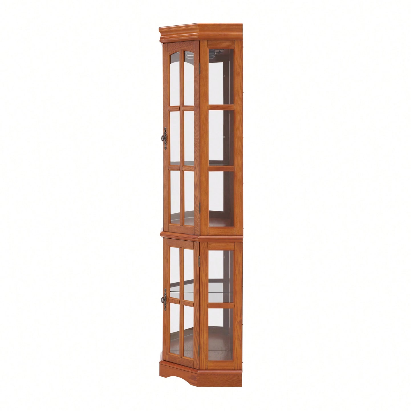 Elegant Corner Curio Cabinet With Adjustable Glass Shelves And Integrated Lighting System