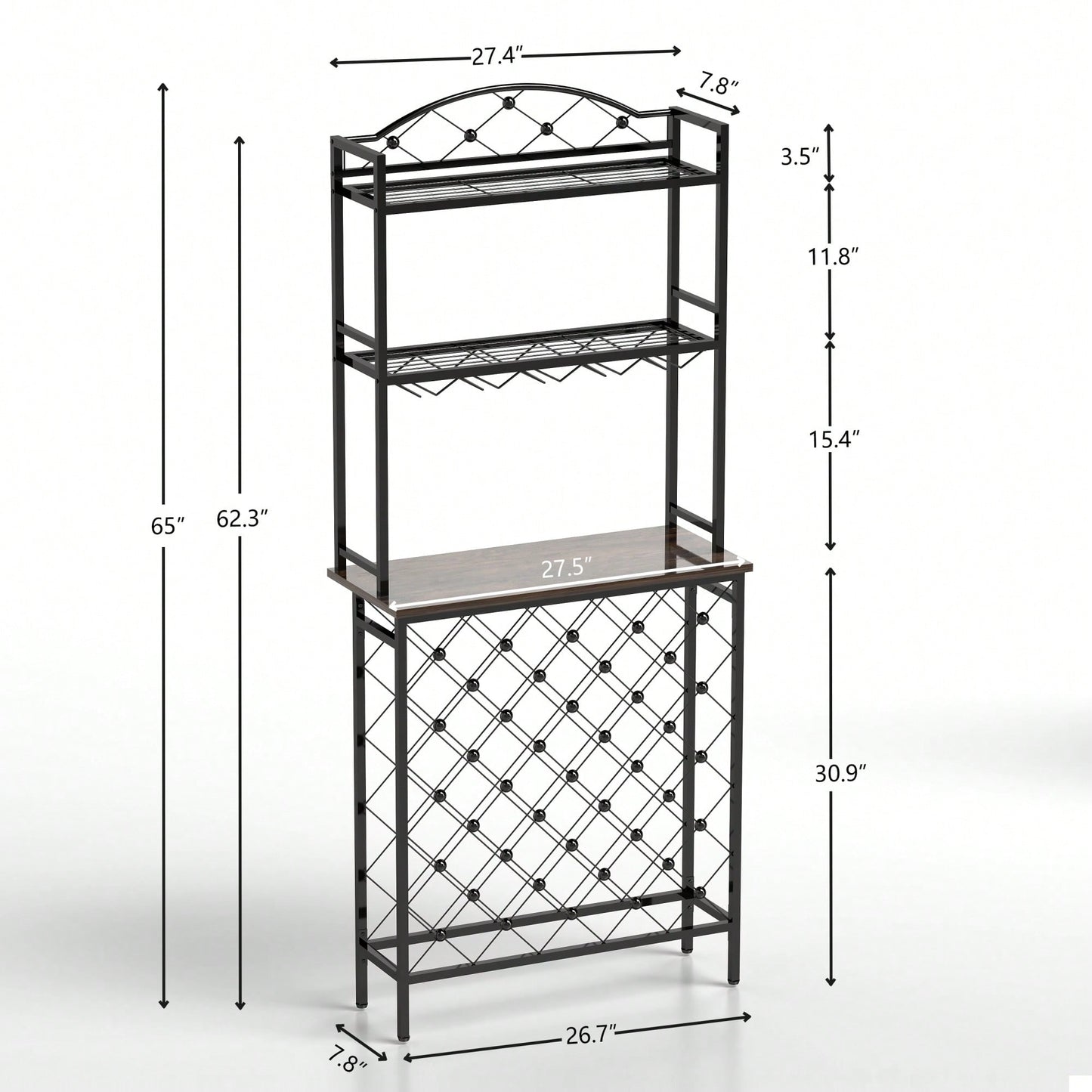 Industrial 3-Tier Wine Rack Bar Table With Glass Holder And Storage Shelves For Home Kitchen Dining Room Living Room