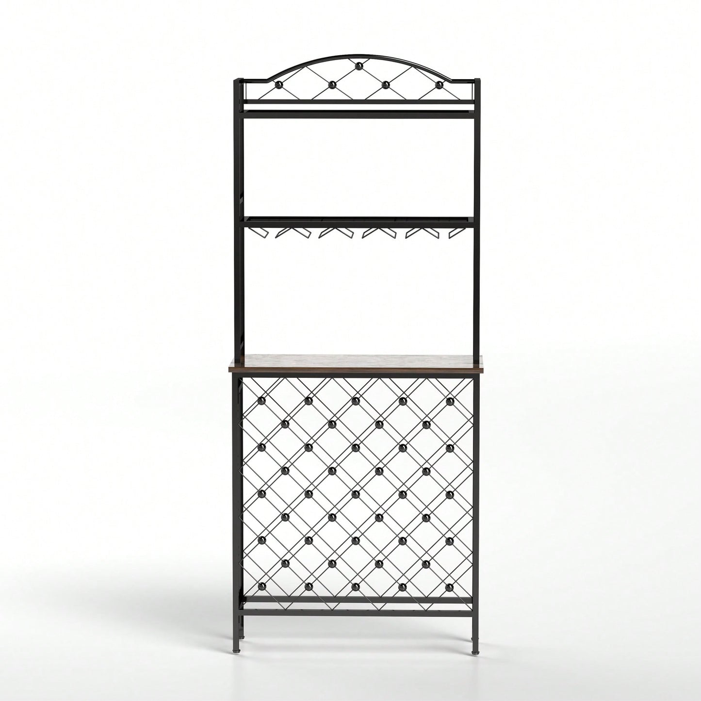 Industrial 3-Tier Wine Rack Bar Table With Glass Holder And Storage Shelves For Home Kitchen Dining Room Living Room