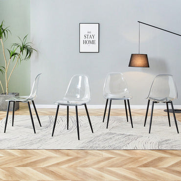 Modern Minimalist Set of 4 Armless Transparent Dining Chairs with Black Metal Legs Ergonomic Design for Dining Makeup and Meeting Spaces