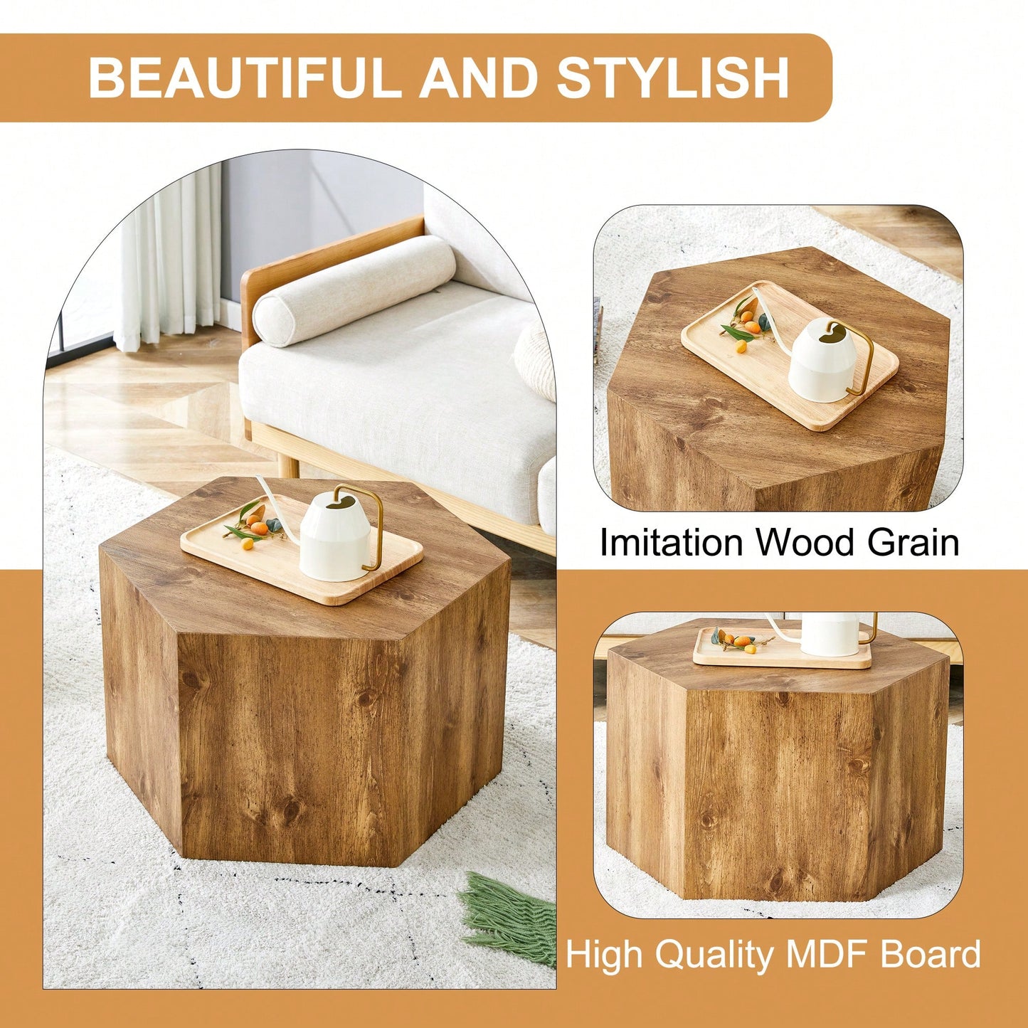 Stylish MDF Coffee Table With Unique Texture Patterns For Modern Living Room Decor