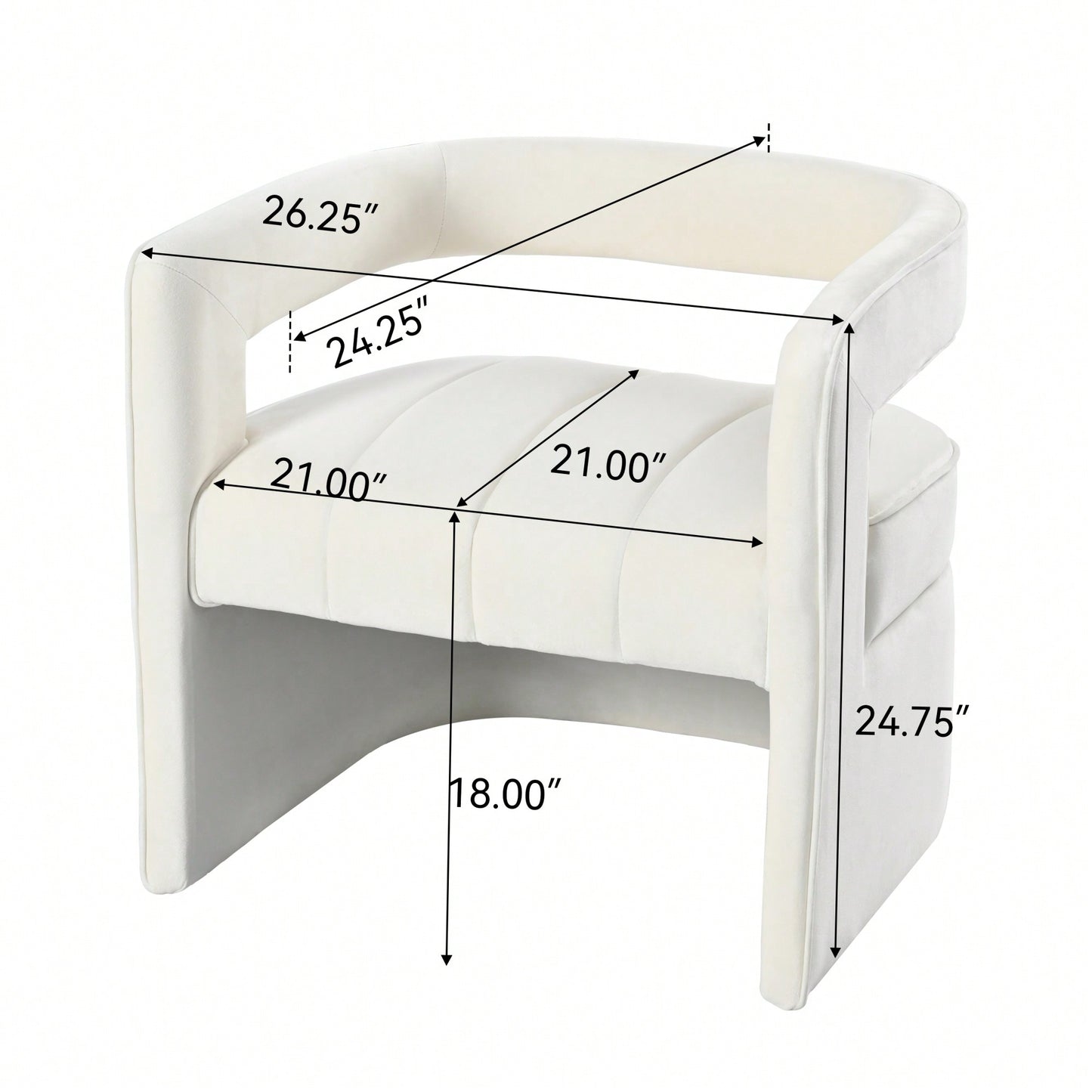 Luxury Curved Velvet Accent Chair With Ribbed Detailing - Ivory White Fully Upholstered Design, No Assembly Required