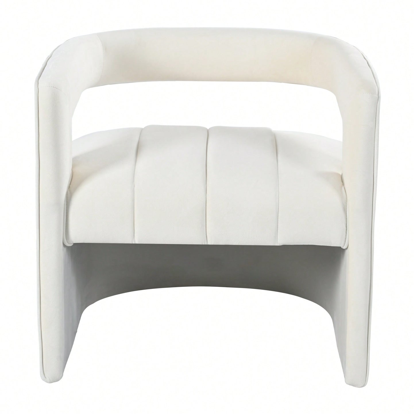Luxury Curved Velvet Accent Chair With Ribbed Detailing - Ivory White Fully Upholstered Design, No Assembly Required