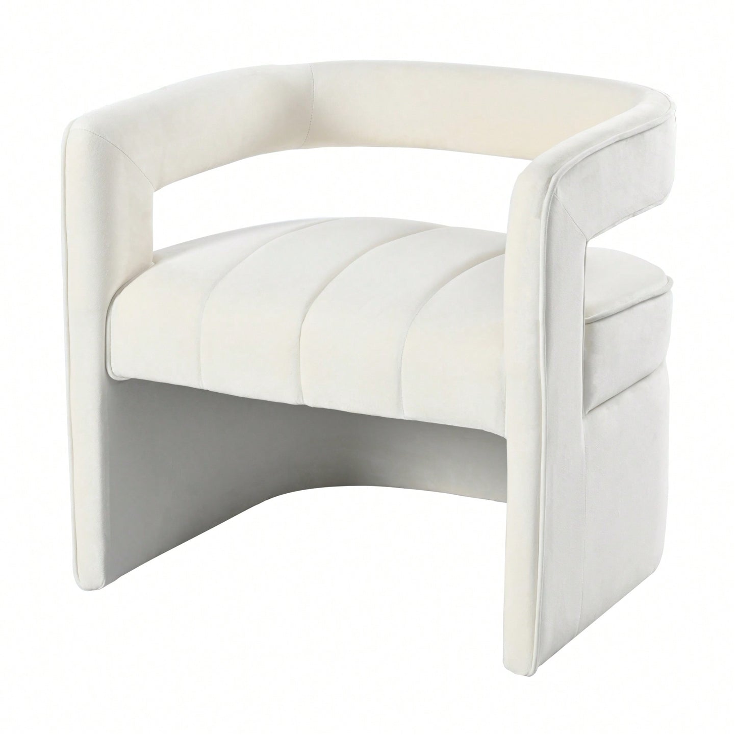 Luxury Curved Velvet Accent Chair With Ribbed Detailing - Ivory White Fully Upholstered Design, No Assembly Required