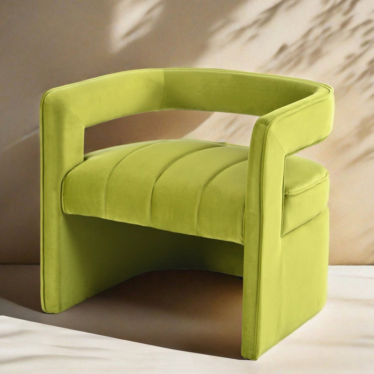 Luxury Curved Velvet Accent Chair With Ribbed Detailing - Ivory White Fully Upholstered Design, No Assembly Required