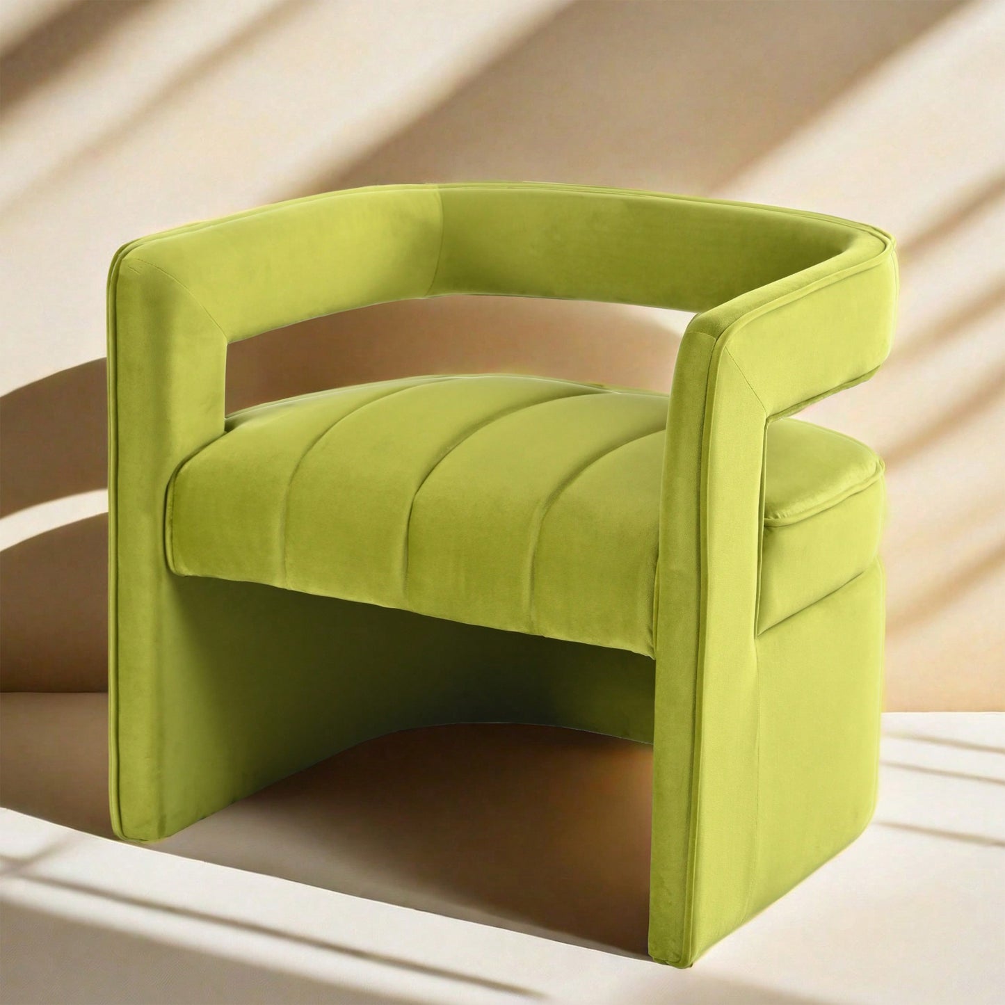 Luxury Curved Velvet Accent Chair With Ribbed Detailing - Ivory White Fully Upholstered Design, No Assembly Required