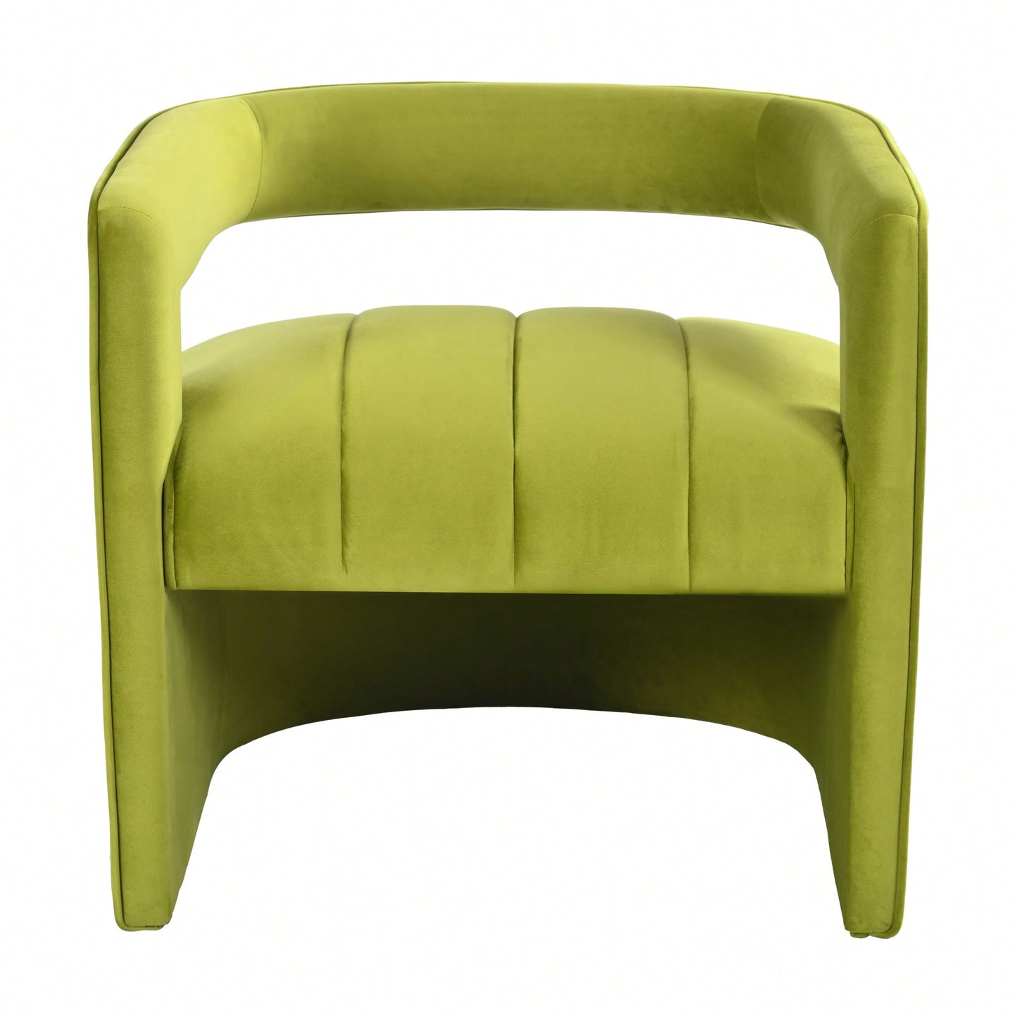 Luxury Curved Velvet Accent Chair With Ribbed Detailing - Ivory White Fully Upholstered Design, No Assembly Required