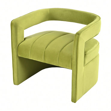 Luxury Curved Velvet Accent Chair With Ribbed Detailing - Ivory White Fully Upholstered Design, No Assembly Required