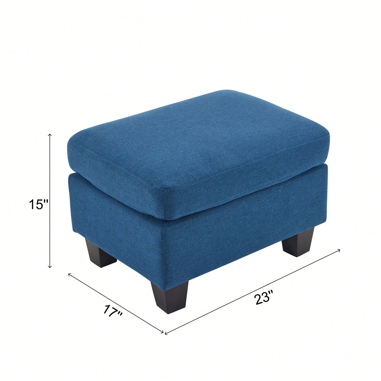 Contemporary Navy Blue Ottoman With Birch Wood Legs For Versatile Home Use