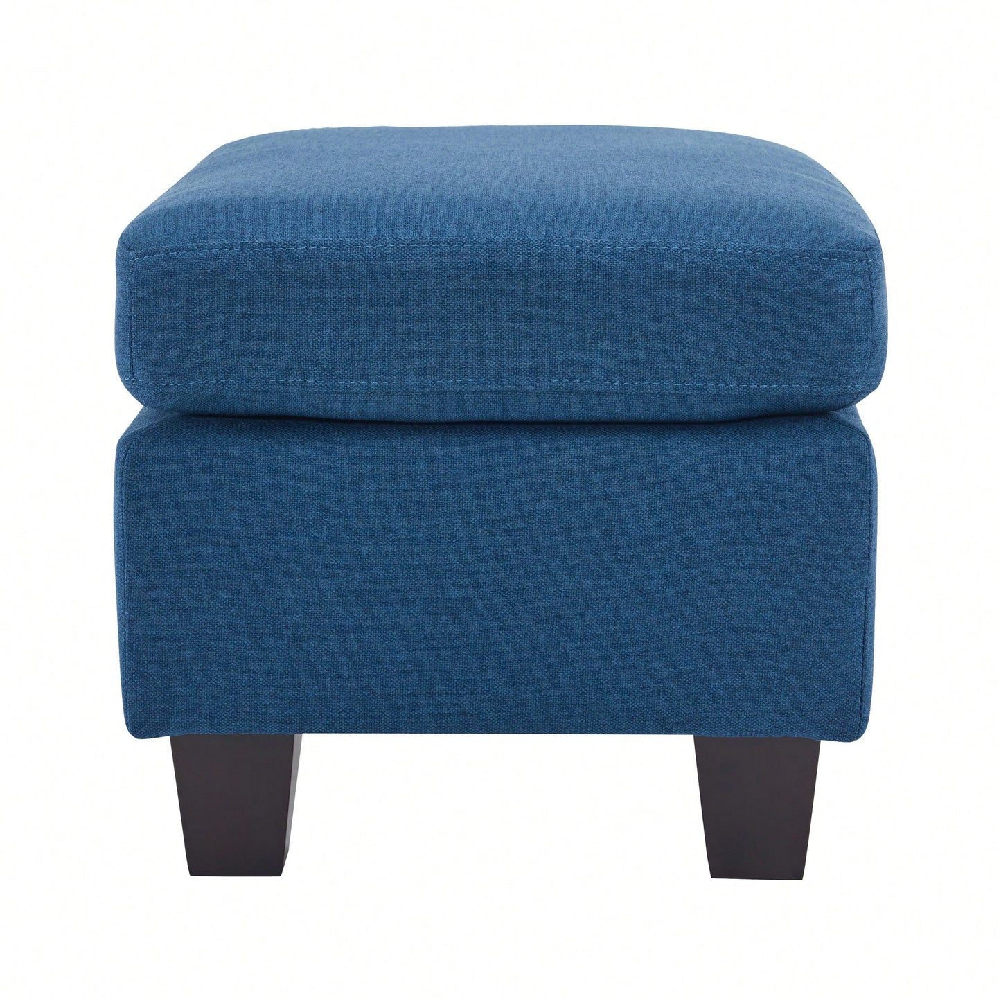 Contemporary Navy Blue Ottoman With Birch Wood Legs For Versatile Home Use
