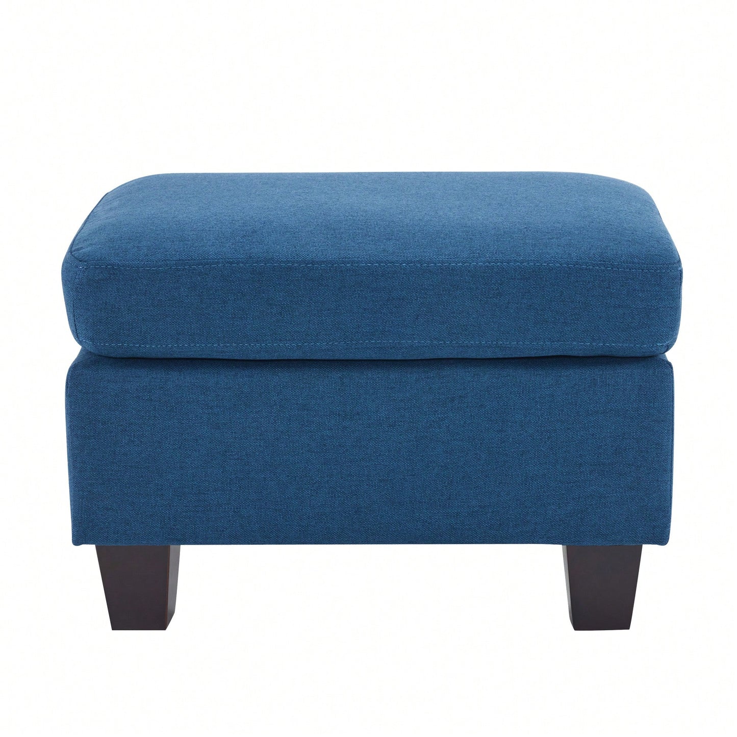 Contemporary Navy Blue Ottoman With Birch Wood Legs For Versatile Home Use