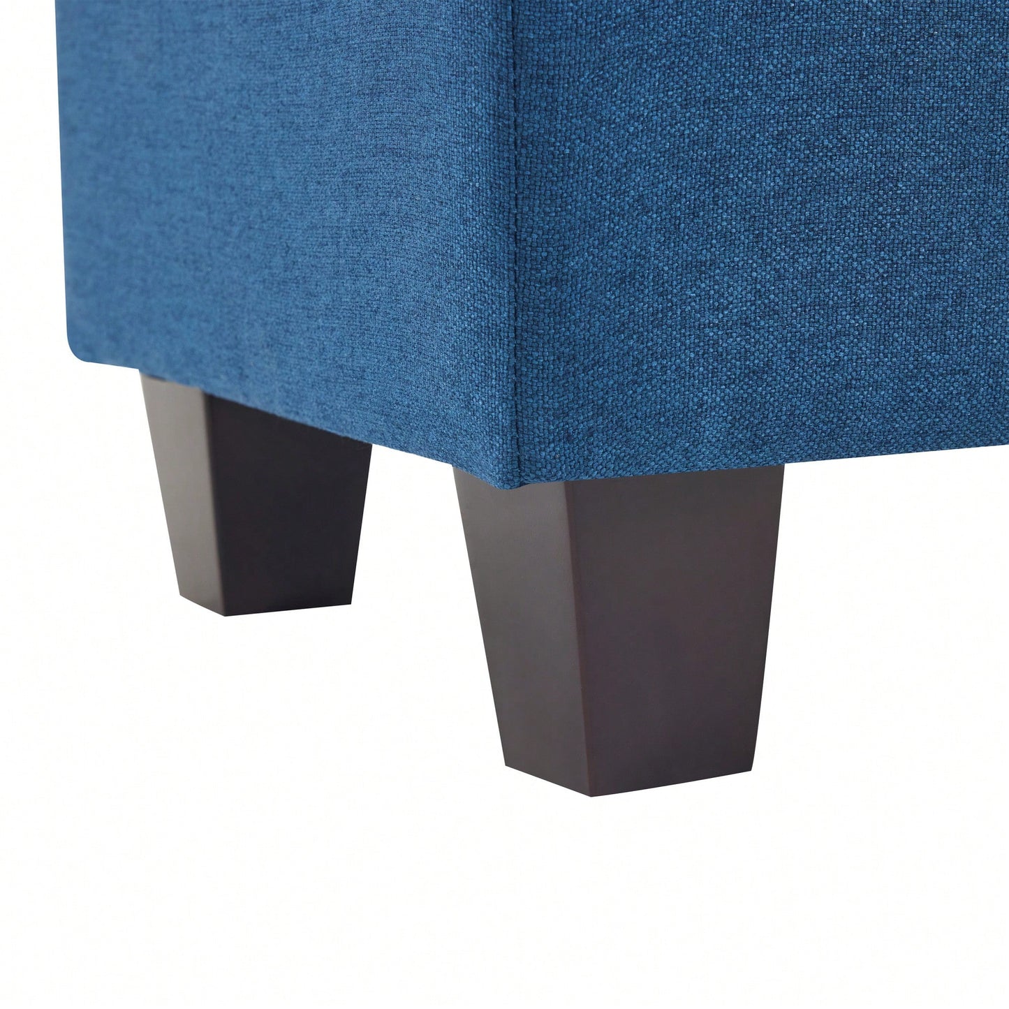 Contemporary Navy Blue Ottoman With Birch Wood Legs For Versatile Home Use