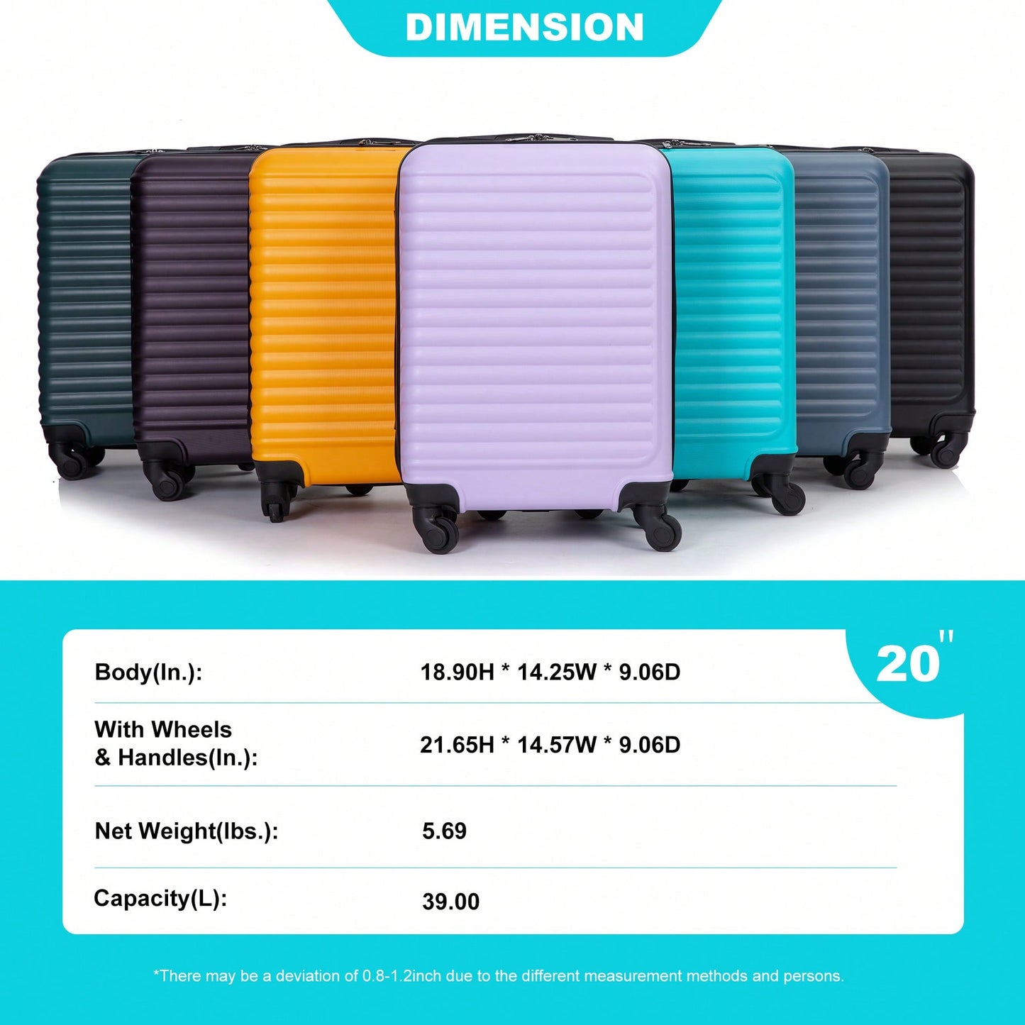 Lavender Purple 20 Inch Lightweight Carry On Luggage with 360° Spinner Wheels and Spacious Interior