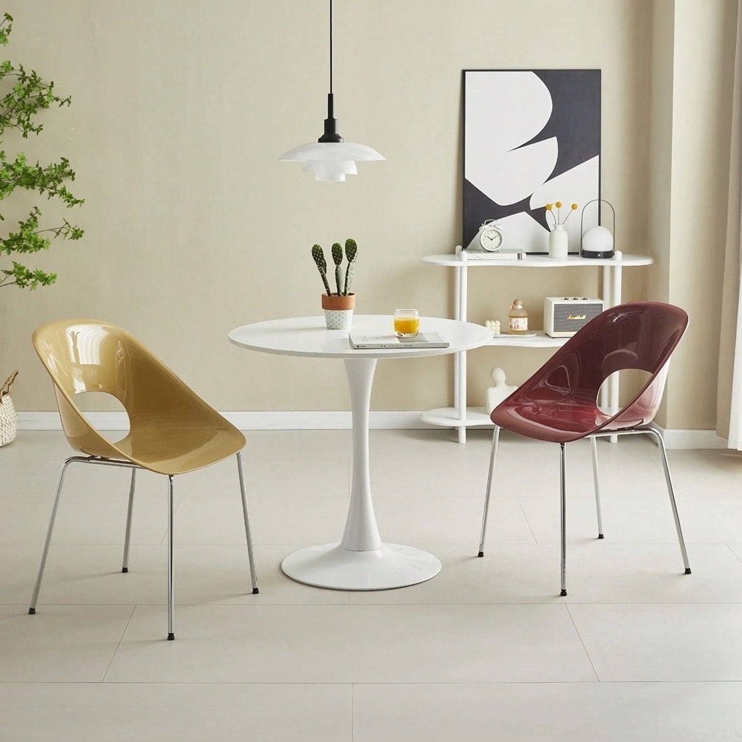 Modern Round Dining Table With MDF Top And Steel Base For Kitchen And Living Room 24 Inch