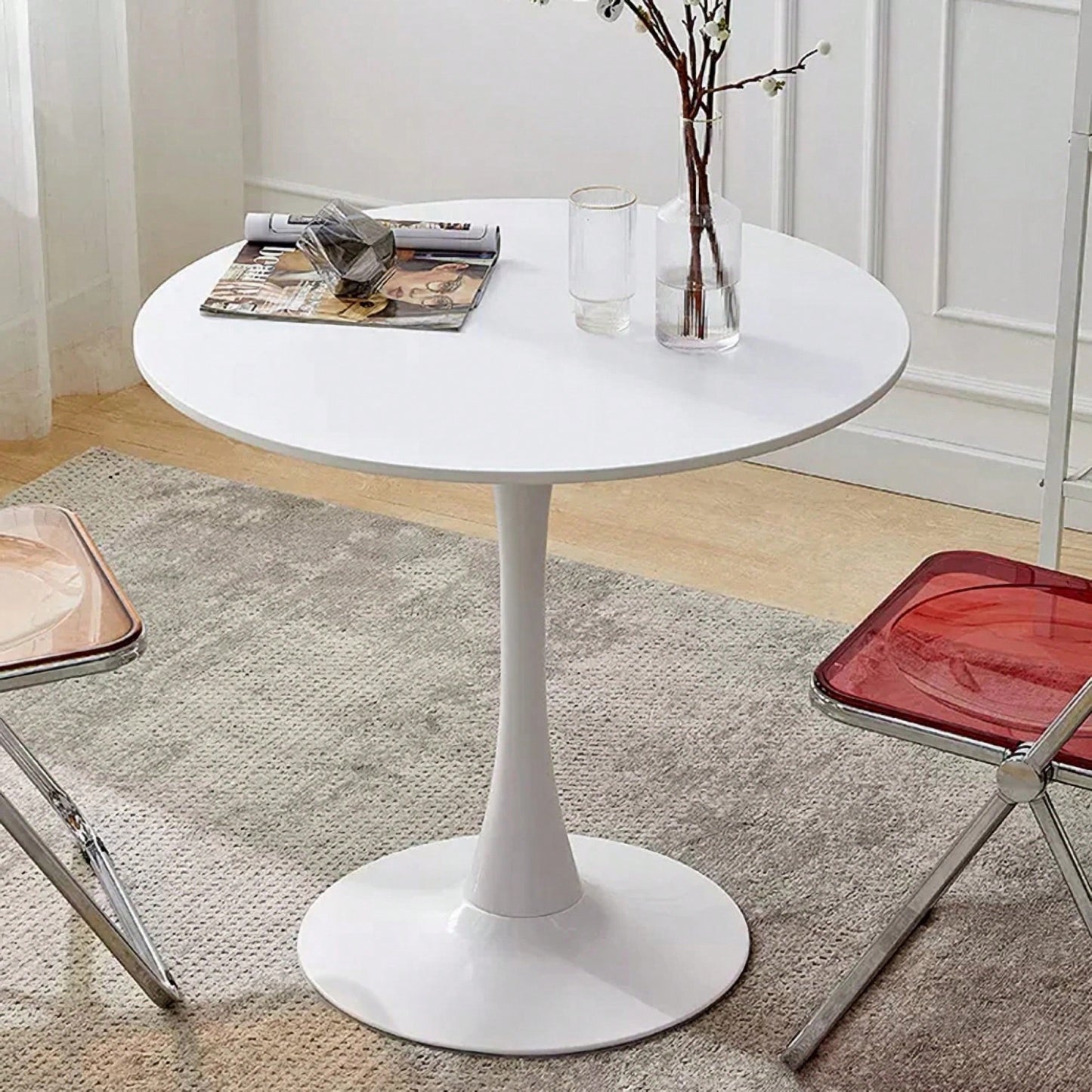 Modern Round Dining Table With MDF Top And Steel Base For Kitchen And Living Room 24 Inch