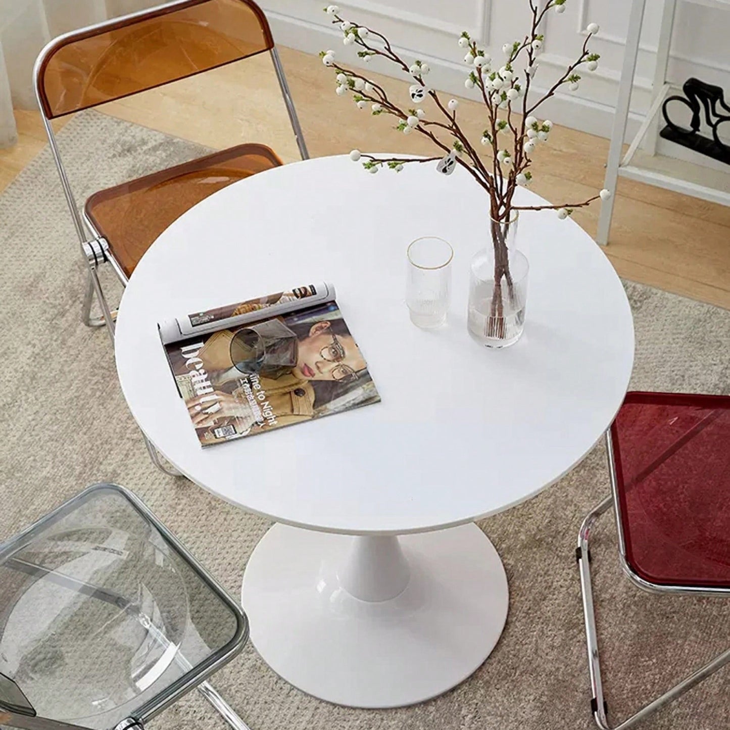 Modern Round Dining Table With MDF Top And Steel Base For Kitchen And Living Room 24 Inch