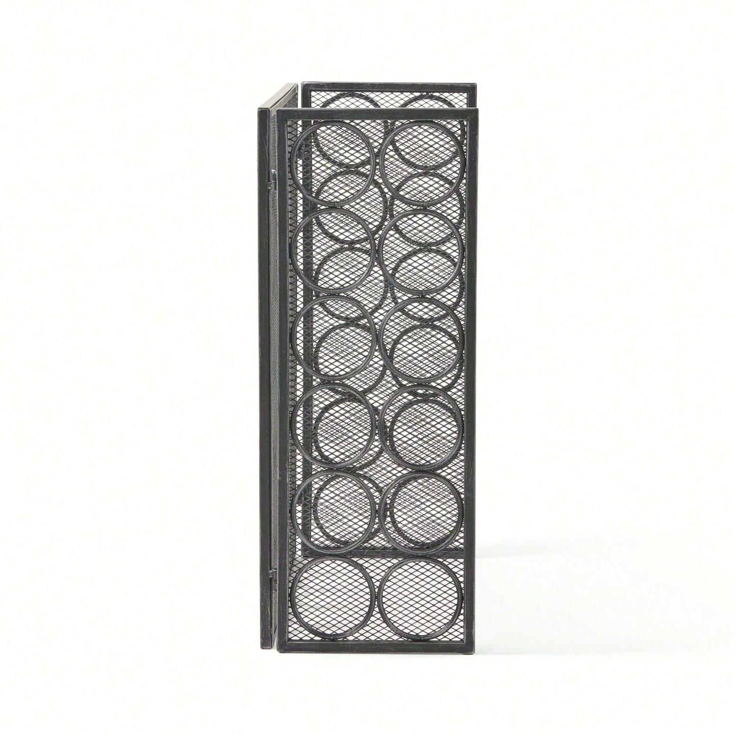 Modern Three Panel Iron Fireplace Screen With Circular Pattern In Black Silver