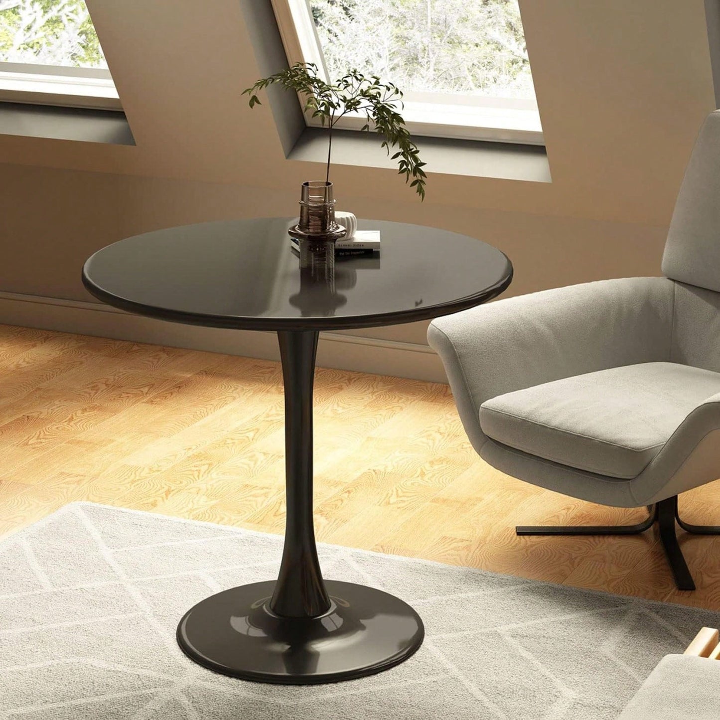 Modern Round Dining Table With MDF Top And Steel Base For Kitchen, Living Room, And Small Spaces, 24 Inch