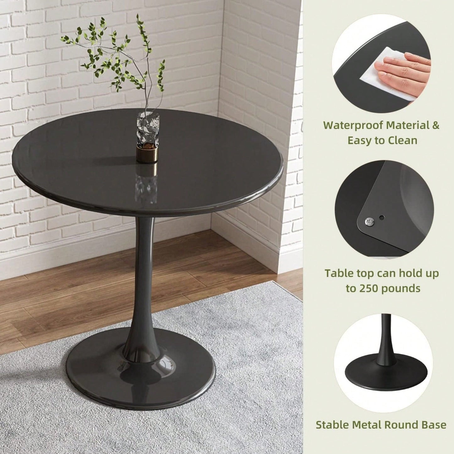 Modern Round Dining Table With MDF Top And Steel Base For Kitchen, Living Room, And Small Spaces, 24 Inch