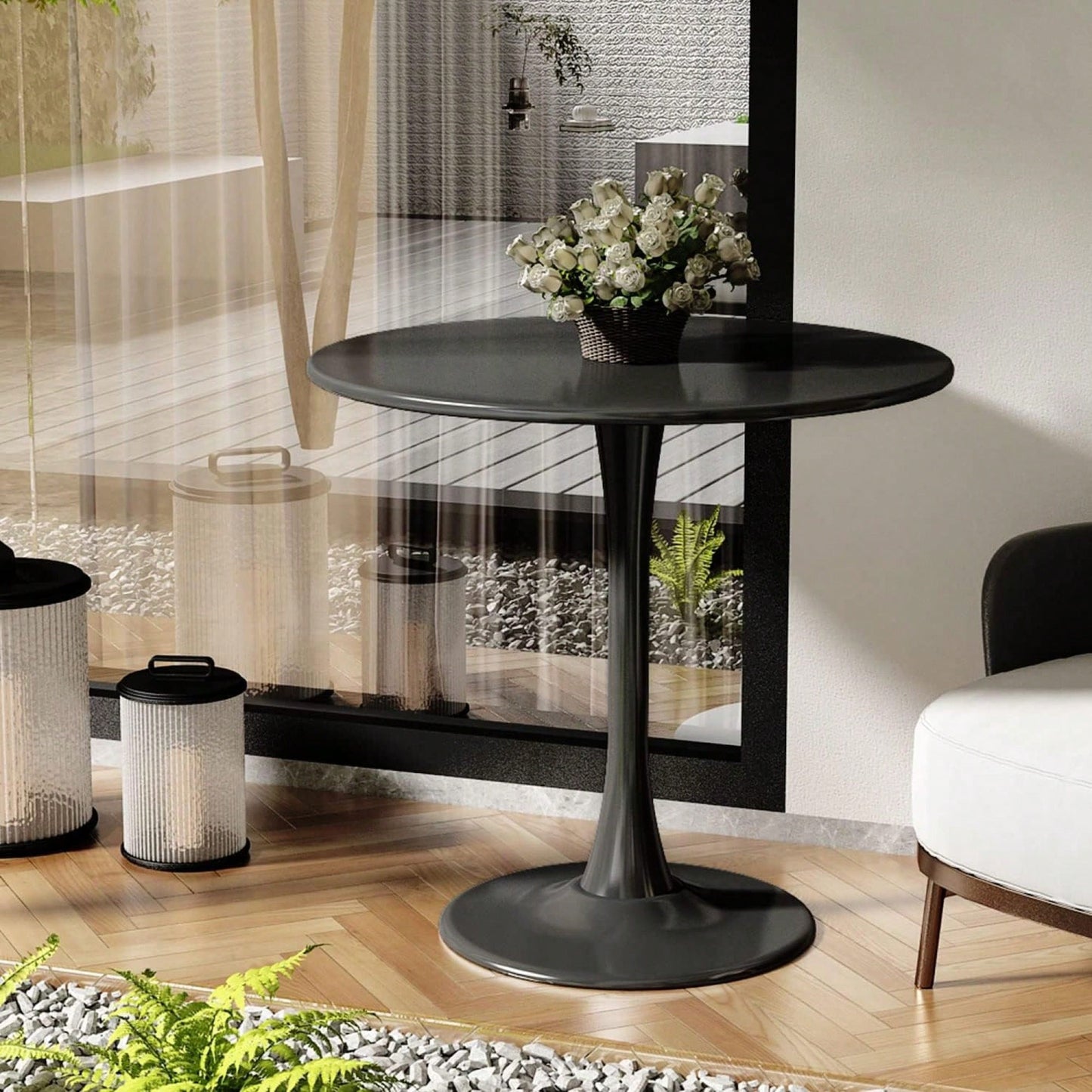 Modern Round Dining Table With MDF Top And Steel Base For Kitchen, Living Room, And Small Spaces, 24 Inch