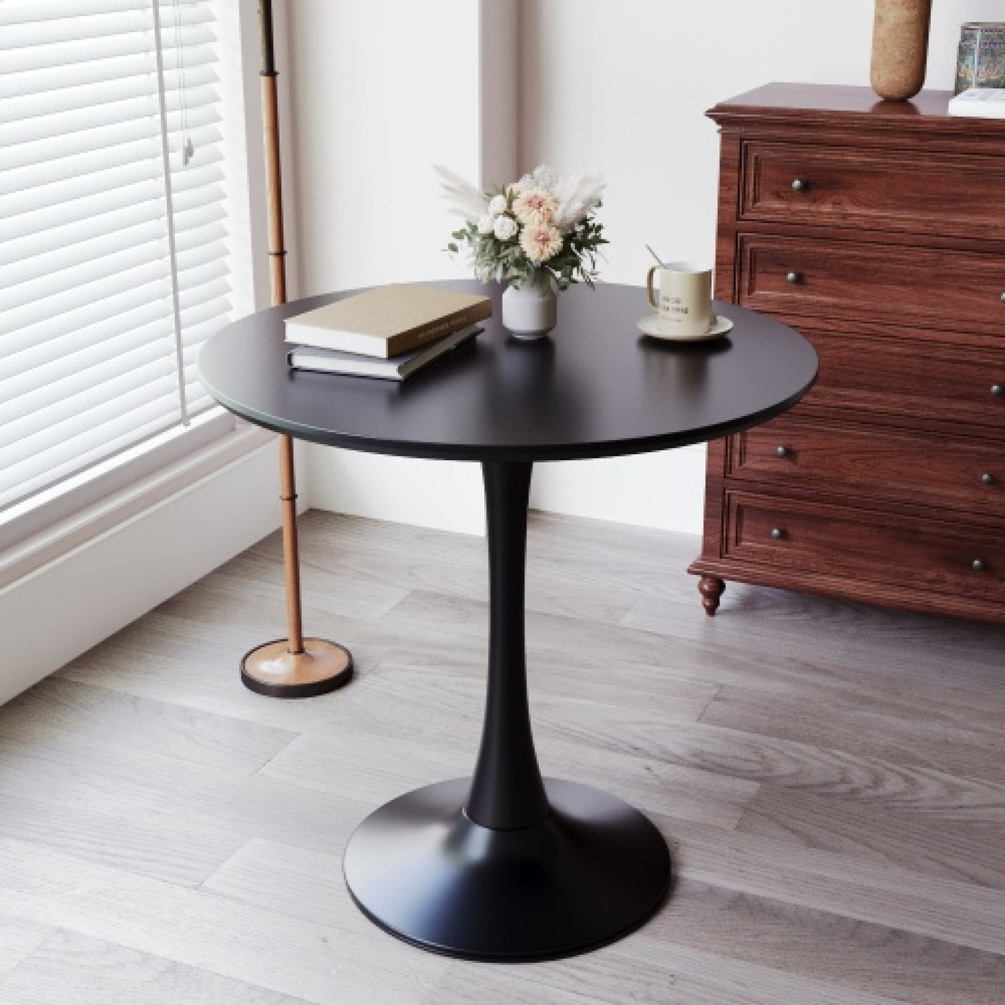 Modern Round Dining Table With MDF Top And Steel Base For Kitchen, Living Room, And Small Spaces, 24 Inch