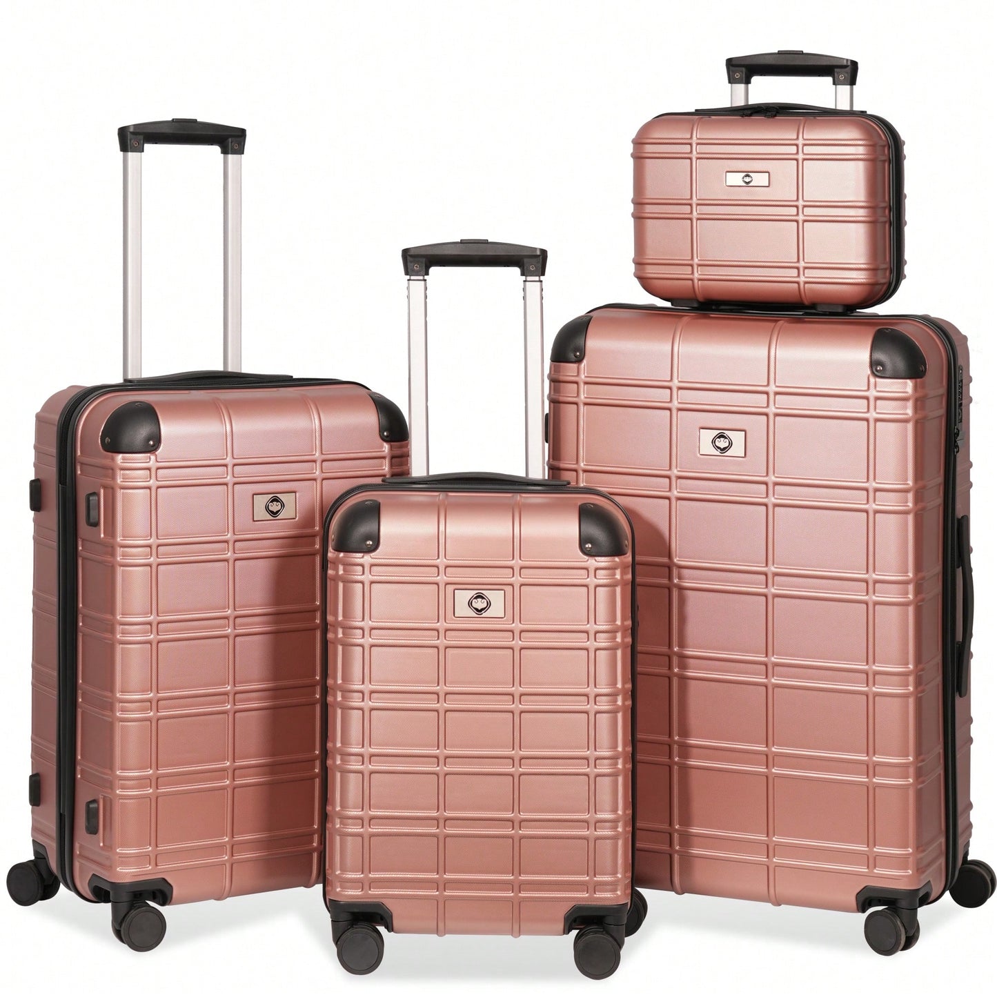 Lightweight Rose Gold Hardshell Luggage Set 4pcs with 360-Degree Spinner Wheels and TSA Lock Suitcases for Travel 12 20 24 28 Inches