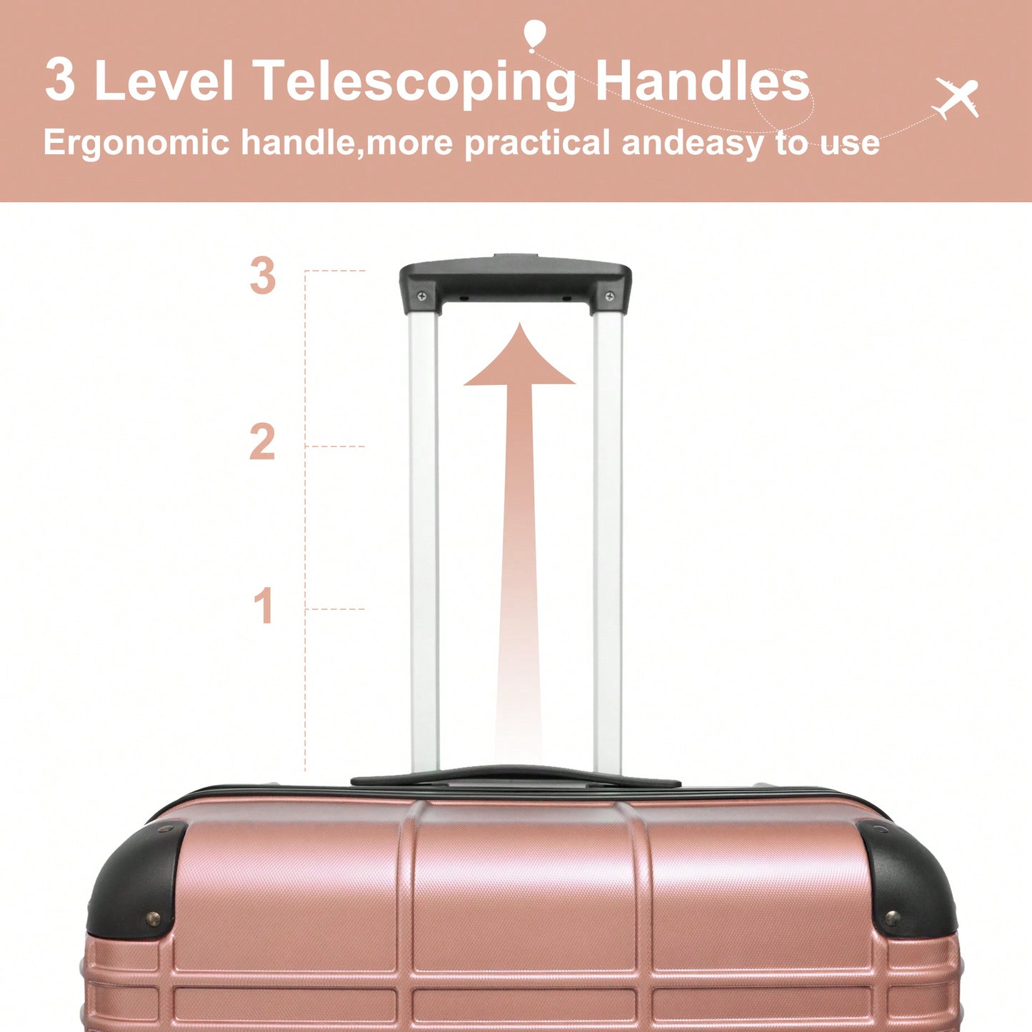 Lightweight Rose Gold Hardshell Luggage Set 4pcs with 360-Degree Spinner Wheels and TSA Lock Suitcases for Travel 12 20 24 28 Inches