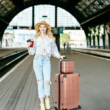 Lightweight Rose Gold Hardshell Luggage Set 4pcs with 360-Degree Spinner Wheels and TSA Lock Suitcases for Travel 12 20 24 28 Inches