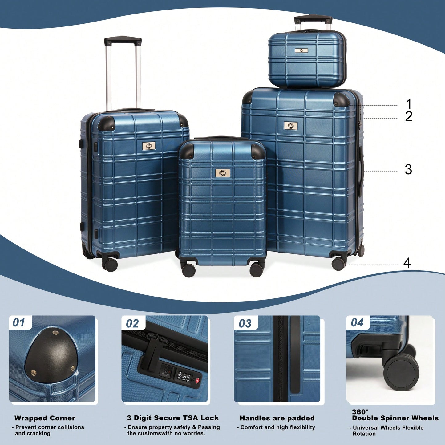 Lightweight Rose Gold Hardshell Luggage Set 4pcs with 360-Degree Spinner Wheels and TSA Lock Suitcases for Travel 12 20 24 28 Inches