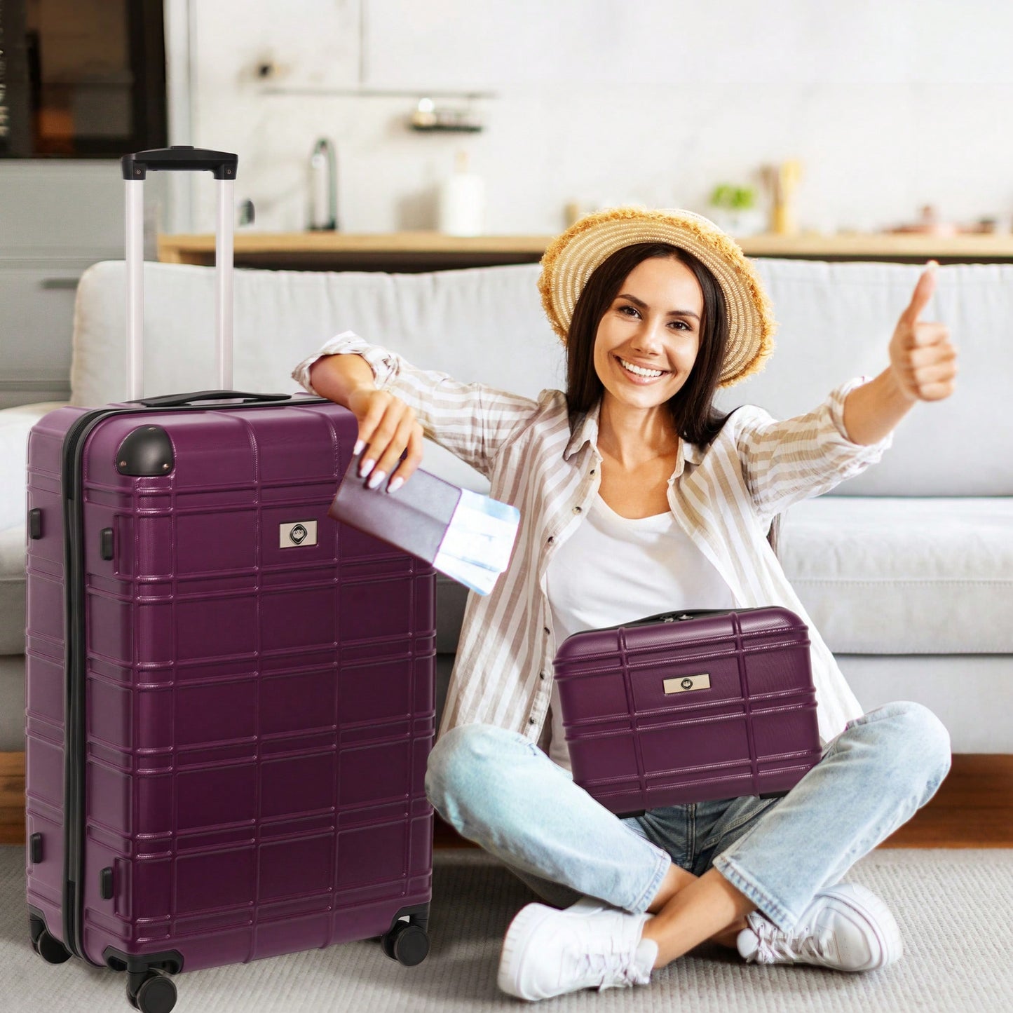 Lightweight Rose Gold Hardshell Luggage Set 4pcs with 360-Degree Spinner Wheels and TSA Lock Suitcases for Travel 12 20 24 28 Inches