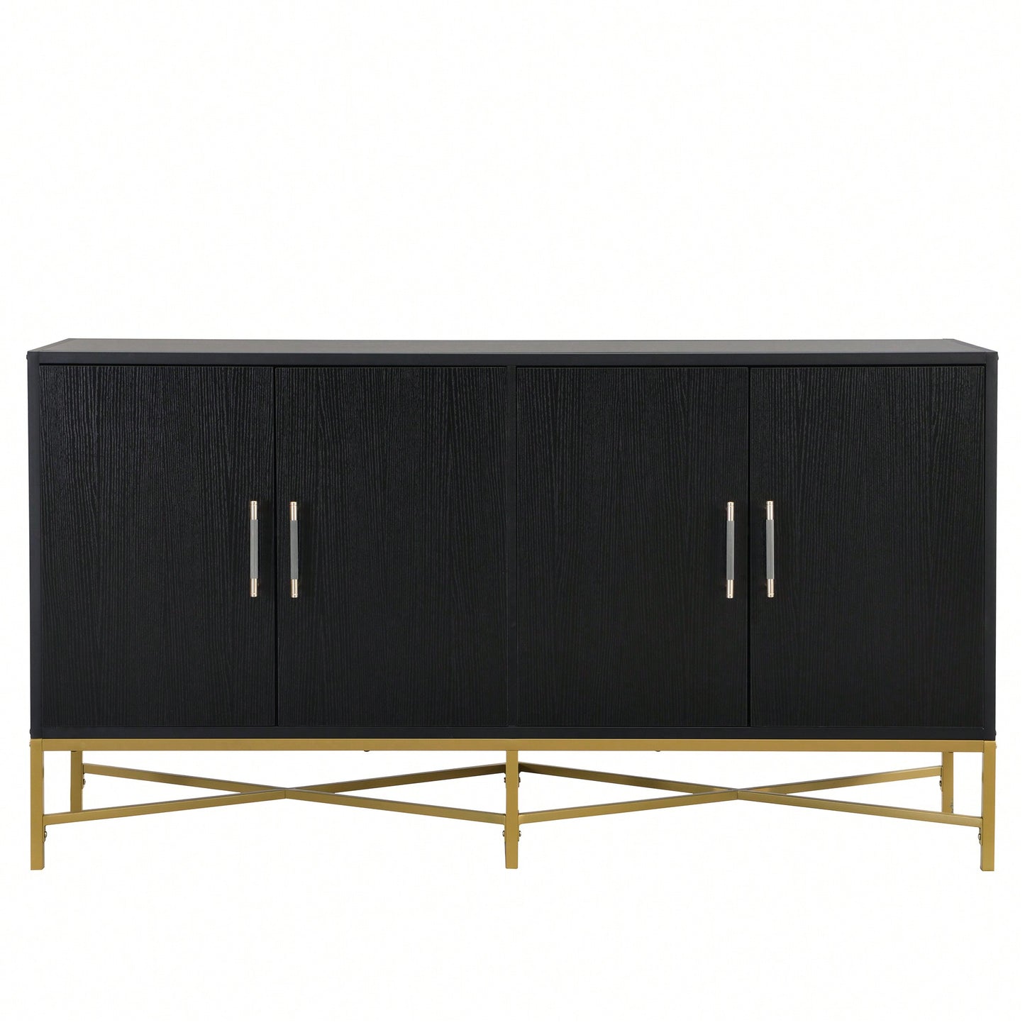 Four-Door Modern Sideboard With Metal Cross-Leg Design For Living Room, Entrance, And Study, Ample Storage And Easy Assembly