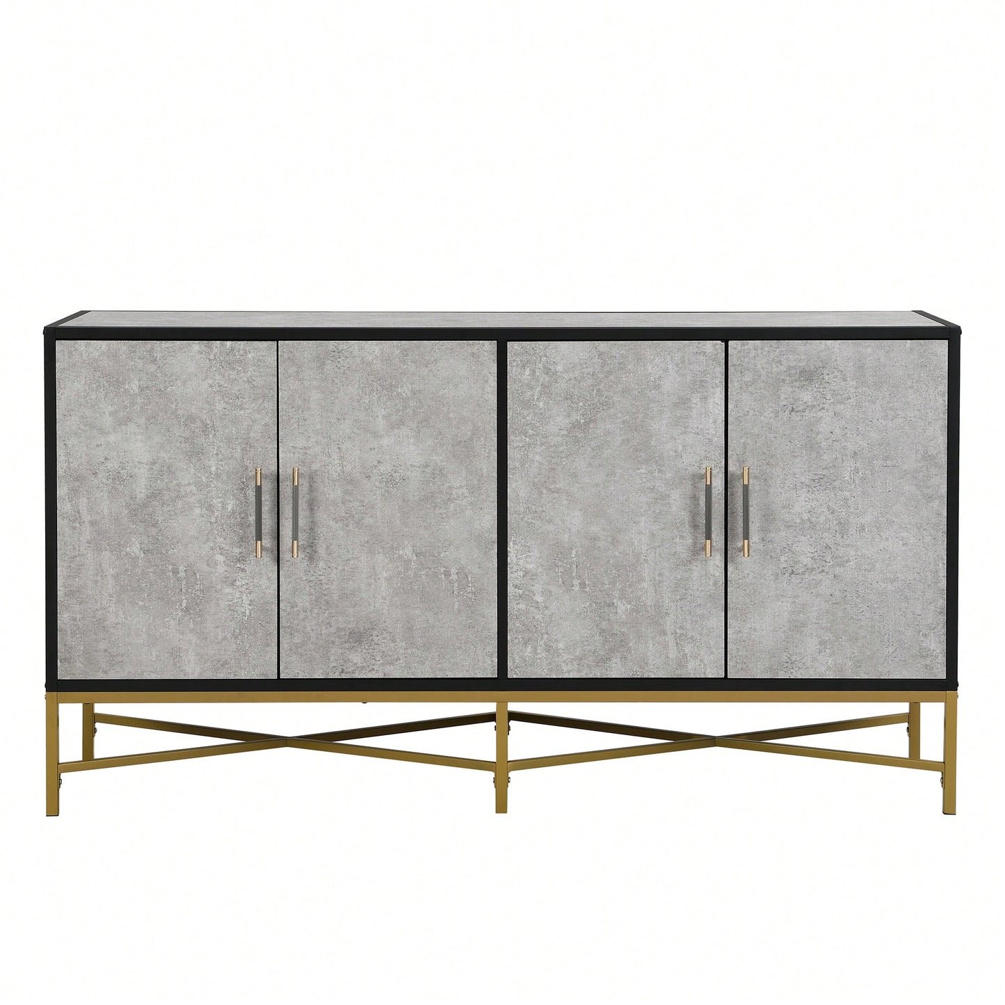 Four-Door Modern Sideboard With Metal Cross-Leg Design For Living Room, Entrance, And Study, Ample Storage And Easy Assembly
