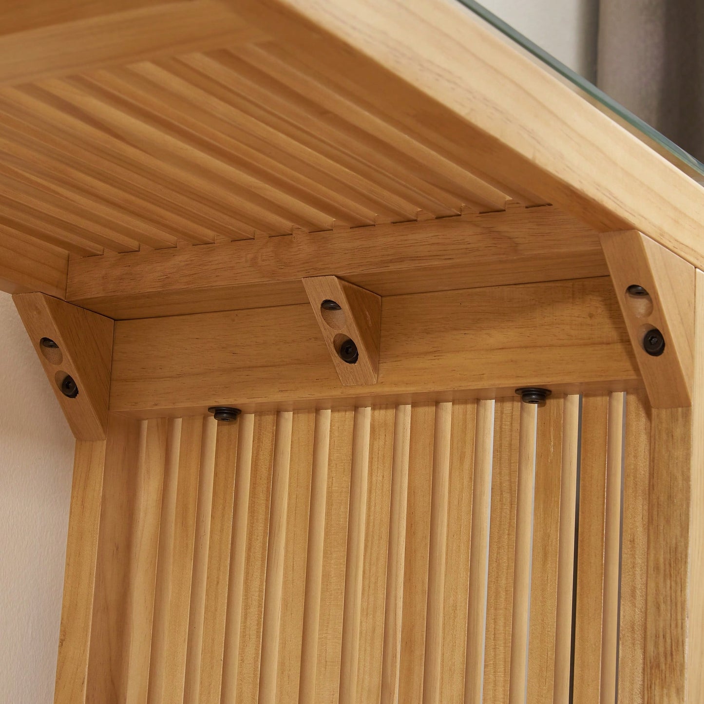 Multi-Functional Solid Pine Dining Bench And Table Set With Tempered Glass Top For Entryway Living Room Kitchen And Bedroom