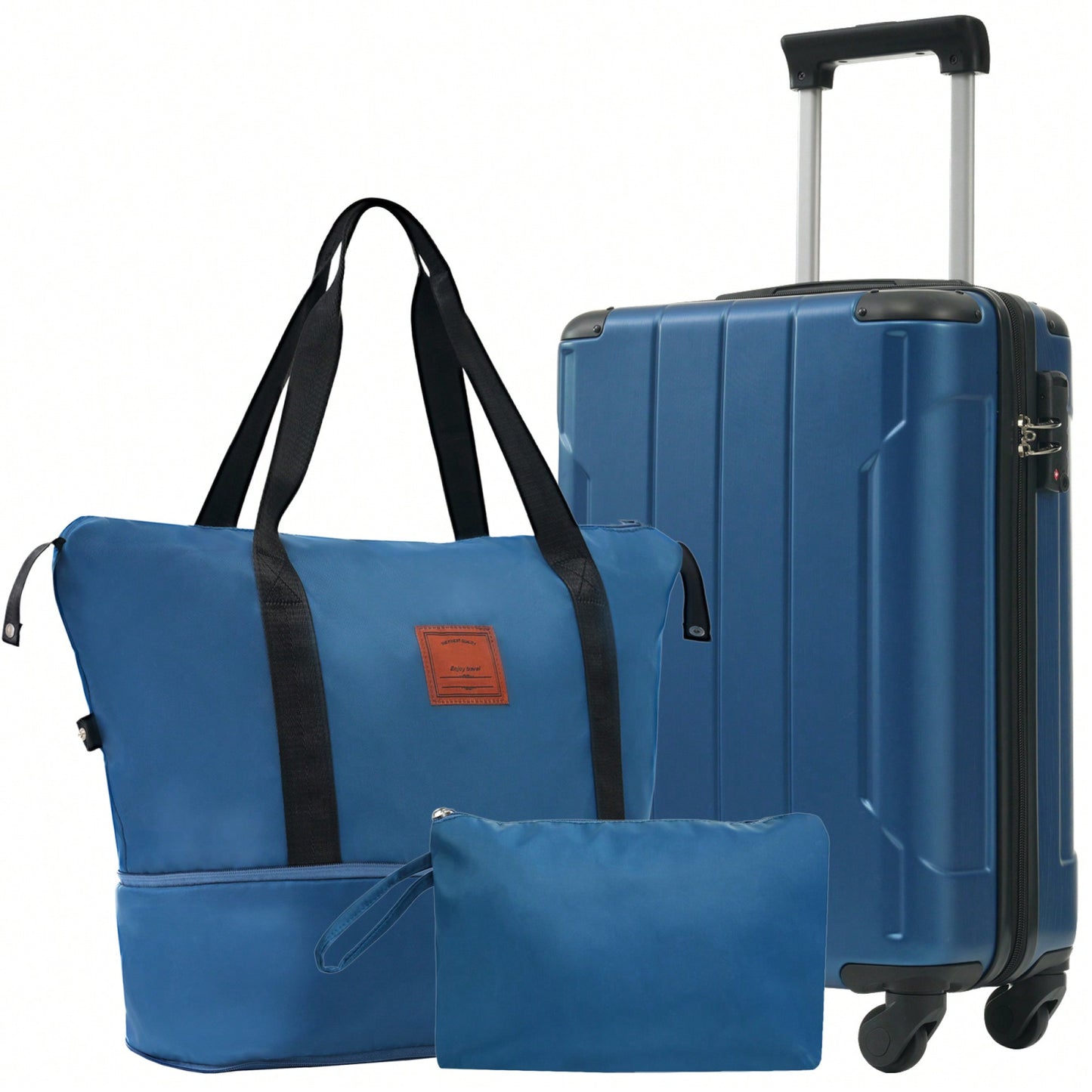 Lightweight 3 Piece Hardshell Luggage Set with TSA Lock Wheels Duffel Toiletry Bag Black Brown