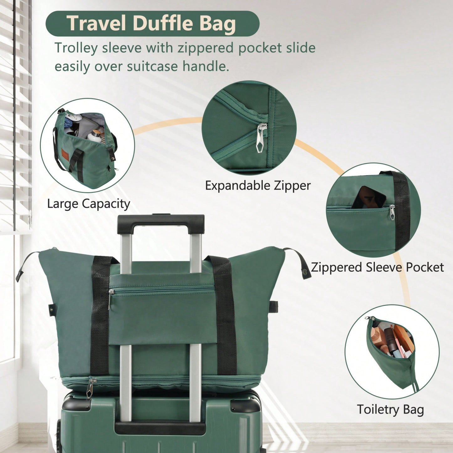 Lightweight 3 Piece Hardshell Luggage Set with TSA Lock Wheels Duffel Toiletry Bag Black Brown