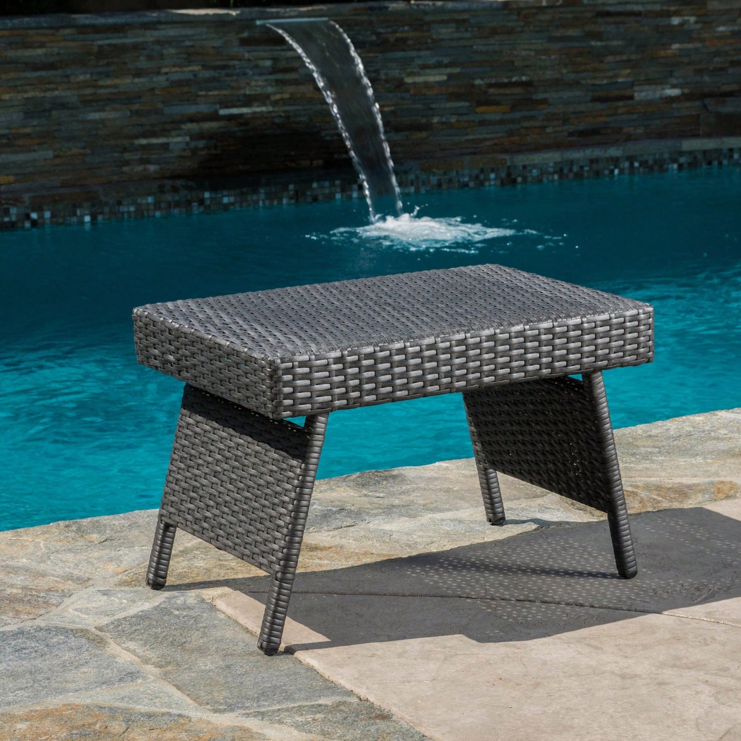 Transitional Faux Rattan Wicker Snack Table With Iron Frame No Assembly Required
