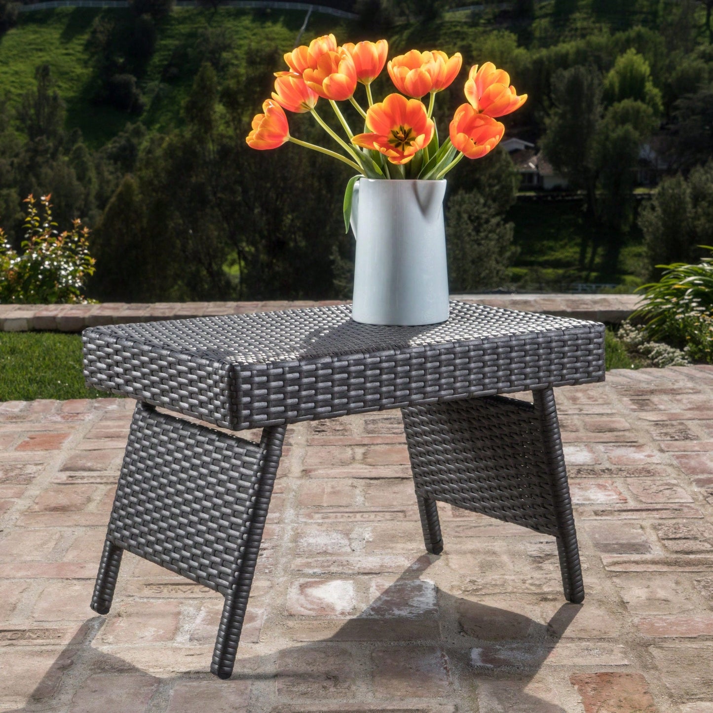 Transitional Faux Rattan Wicker Snack Table With Iron Frame No Assembly Required