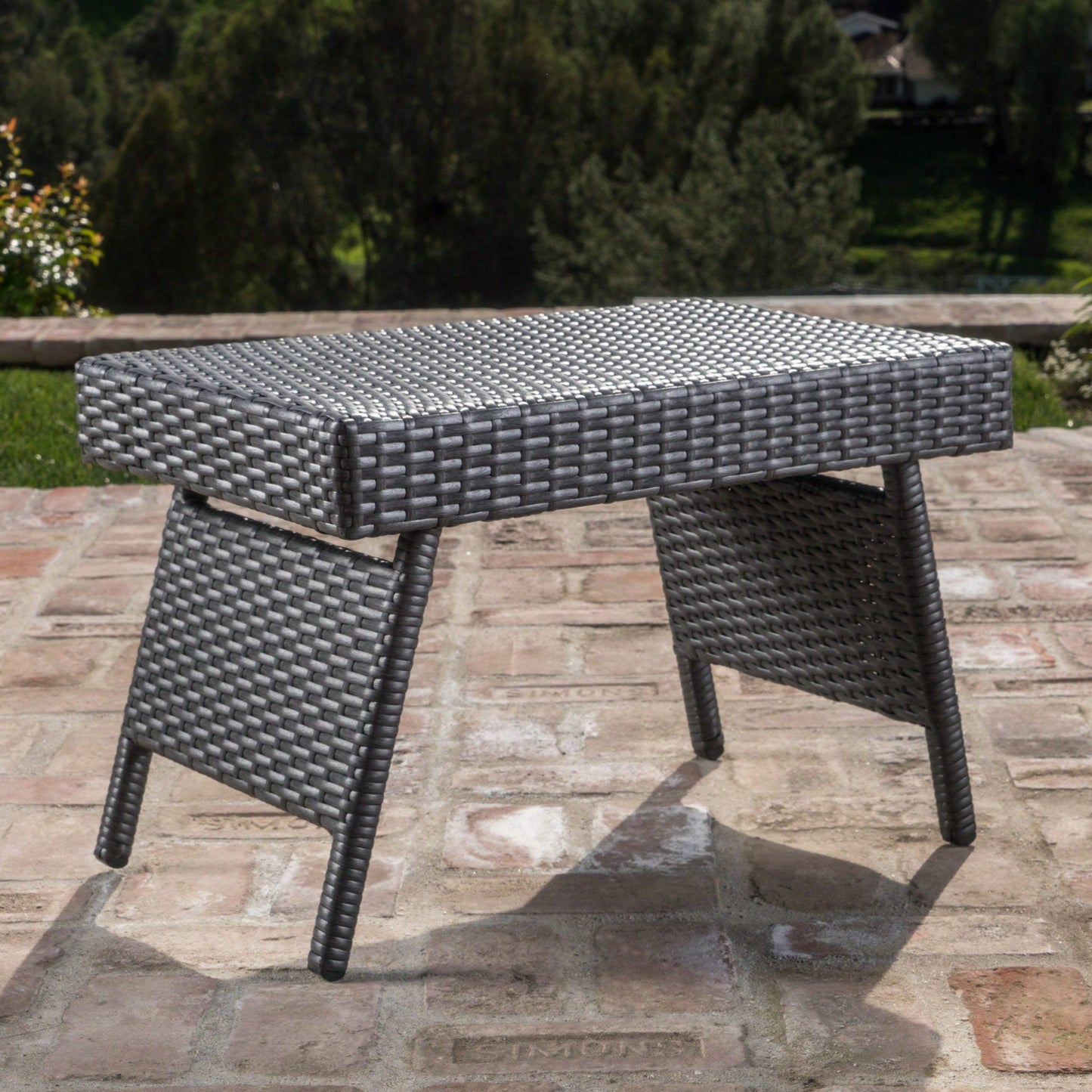 Transitional Faux Rattan Wicker Snack Table With Iron Frame No Assembly Required