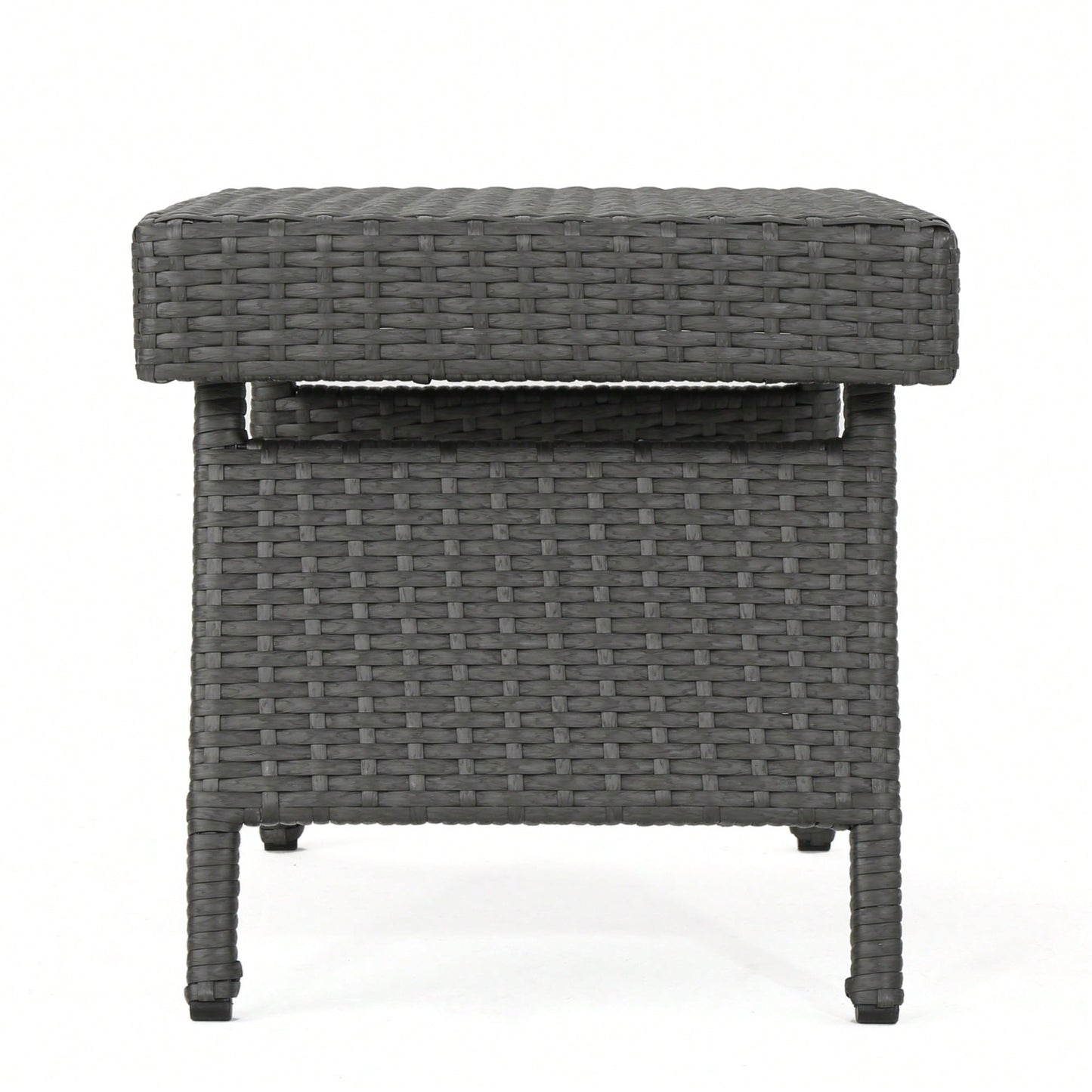 Transitional Faux Rattan Wicker Snack Table With Iron Frame No Assembly Required
