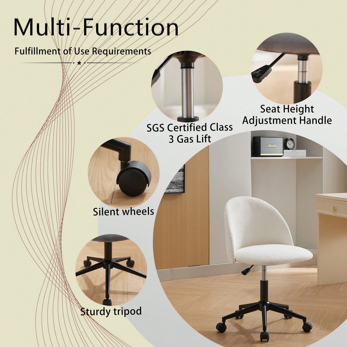 Stylish Velvet Office Chair With Adjustable Height And Ergonomic U-Shaped Design