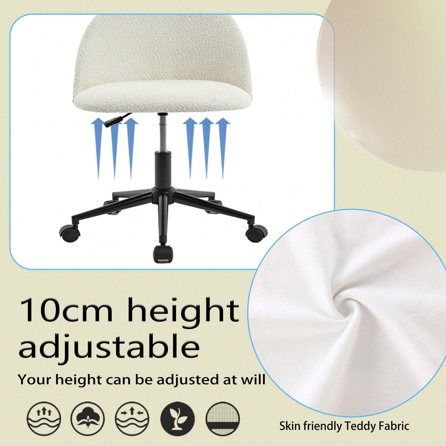 Stylish Velvet Office Chair With Adjustable Height And Ergonomic U-Shaped Design