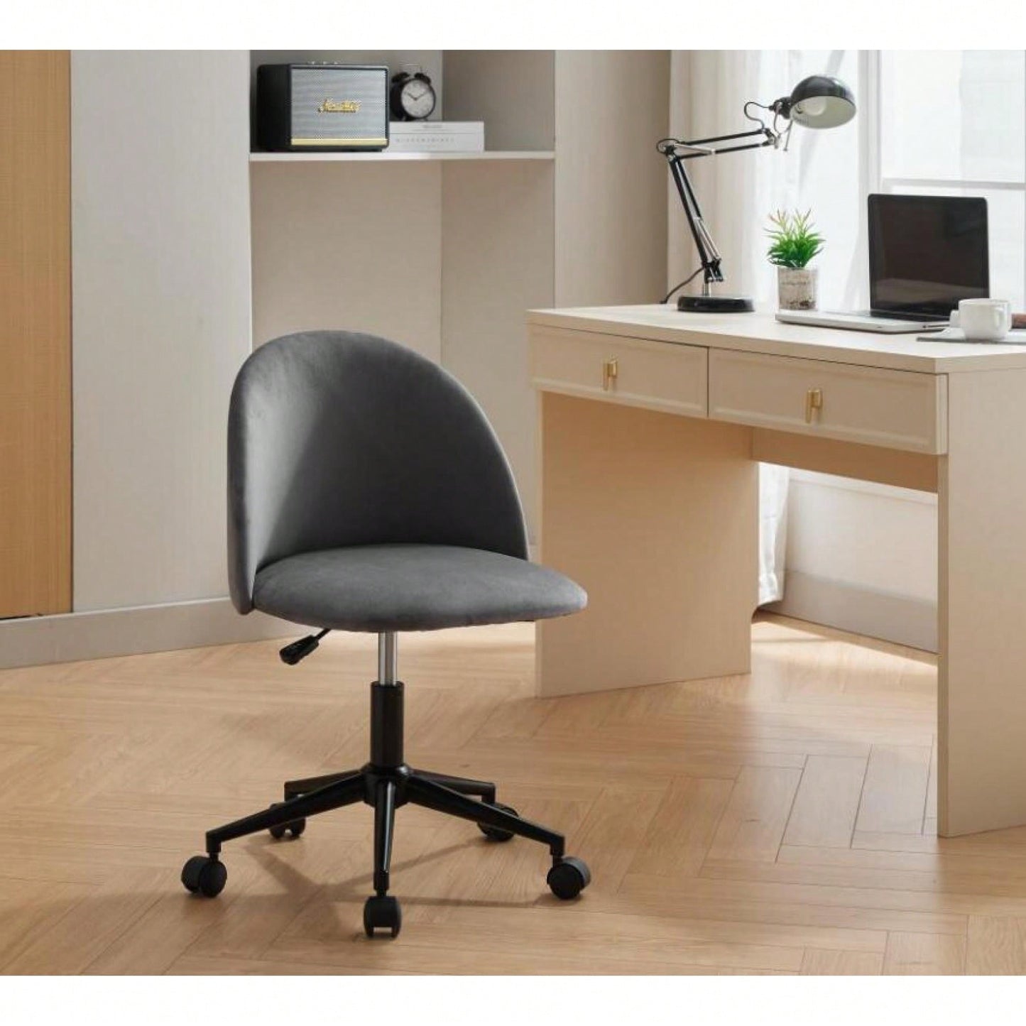 Stylish Velvet Office Chair With Adjustable Height And Ergonomic U-Shaped Design