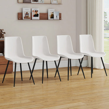 Curved Cushion White Faux Leather Dining Chairs with Black Metal Legs Set of 4 for Kitchen Restaurant Office
